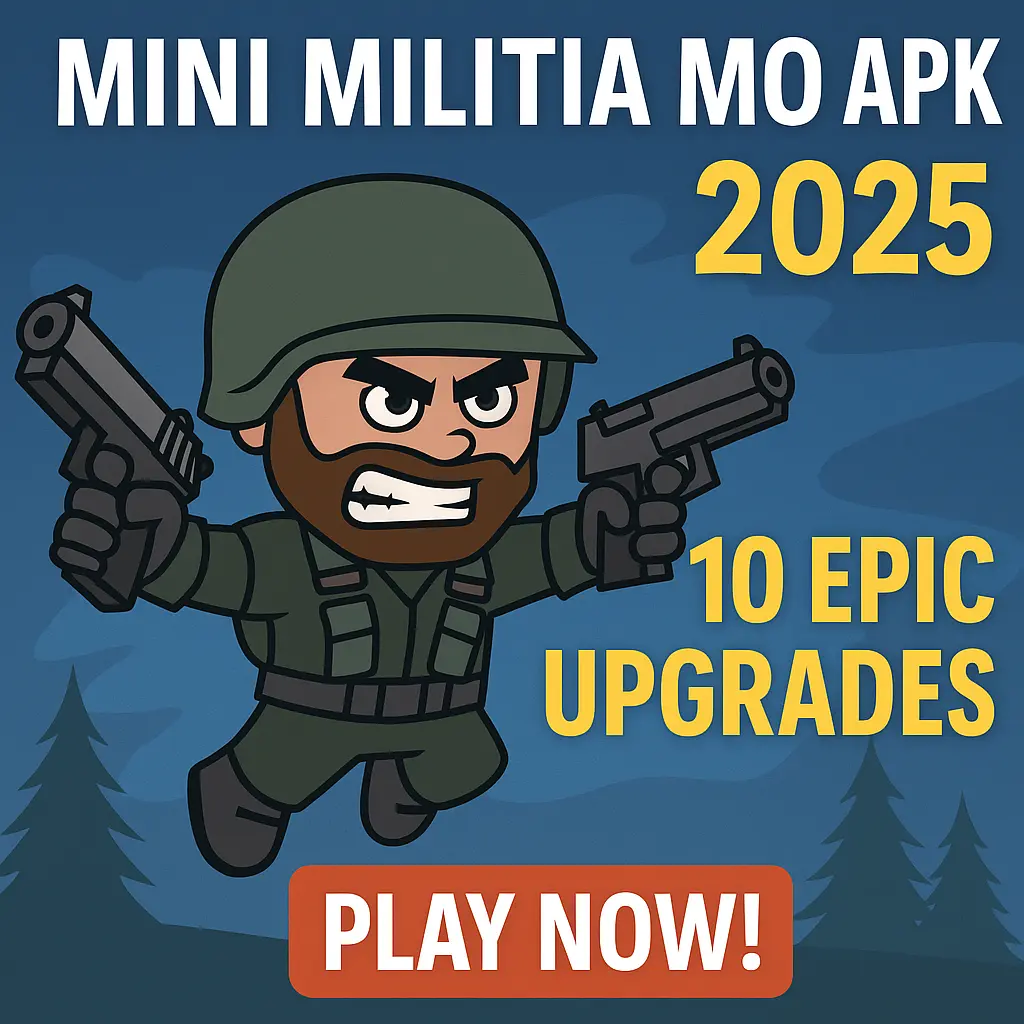 Mini Militia MOD APK gameplay screenshot 2025 – unlimited ammo, Pro Pack unlocked, jetpack flying, multiplayer action – Play Now!