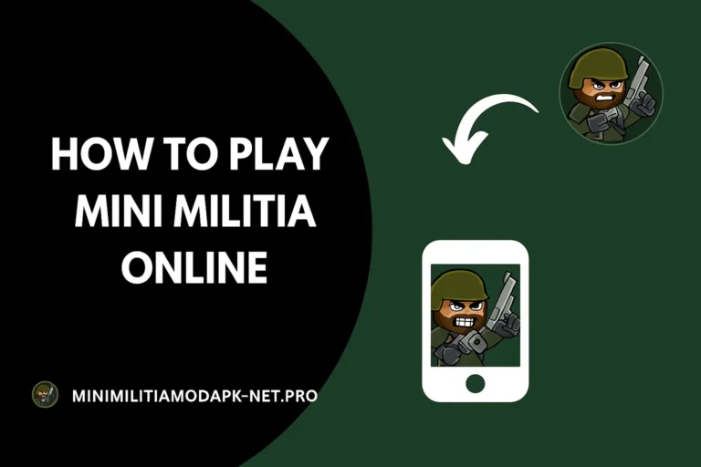Play Mini Militia Online With Friends game icon featuring two cartoon soldiers in combat mode with 2025 theme — Play Now and battle online!