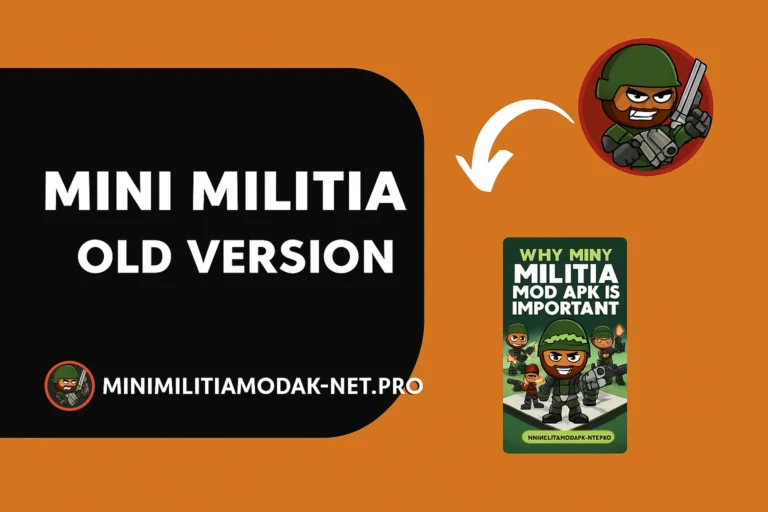 Mini Militia Old Version 2025 graphic with HD black and dark orange theme, showing nostalgic gameplay – Play Now on minimilitiamodapk-net.pro
